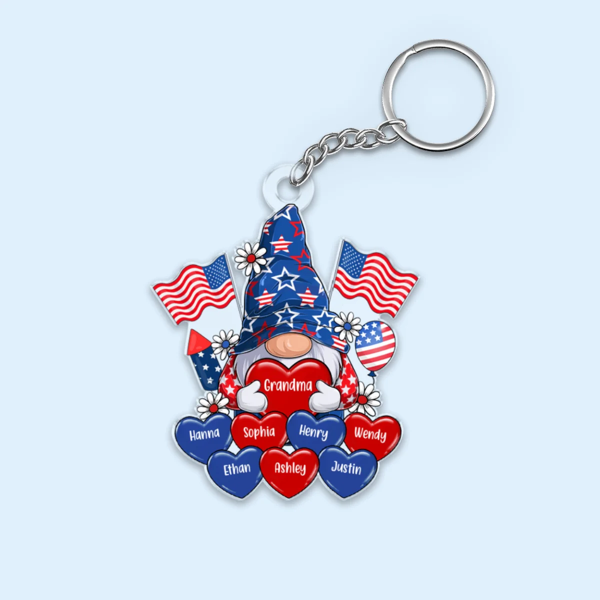American Gnome Grandma Mom Heart, 4th Of July Personalized Acrylic Keychain - Image 7