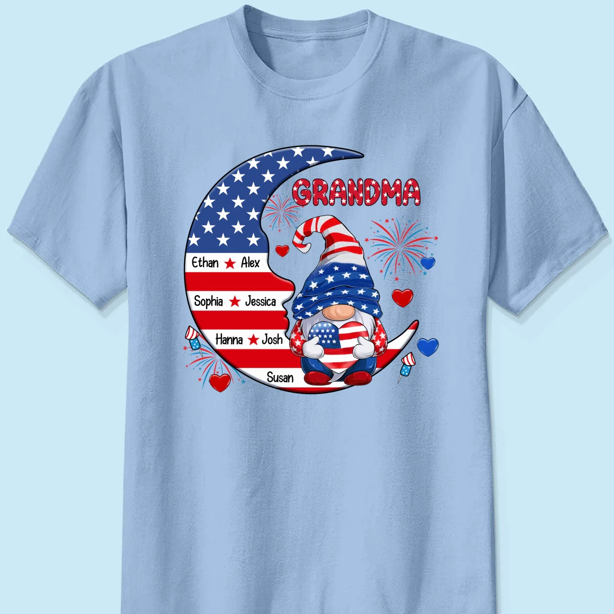 American Gnome Grandma Mom Sitting On Moon Personalized Shirt - Image 10