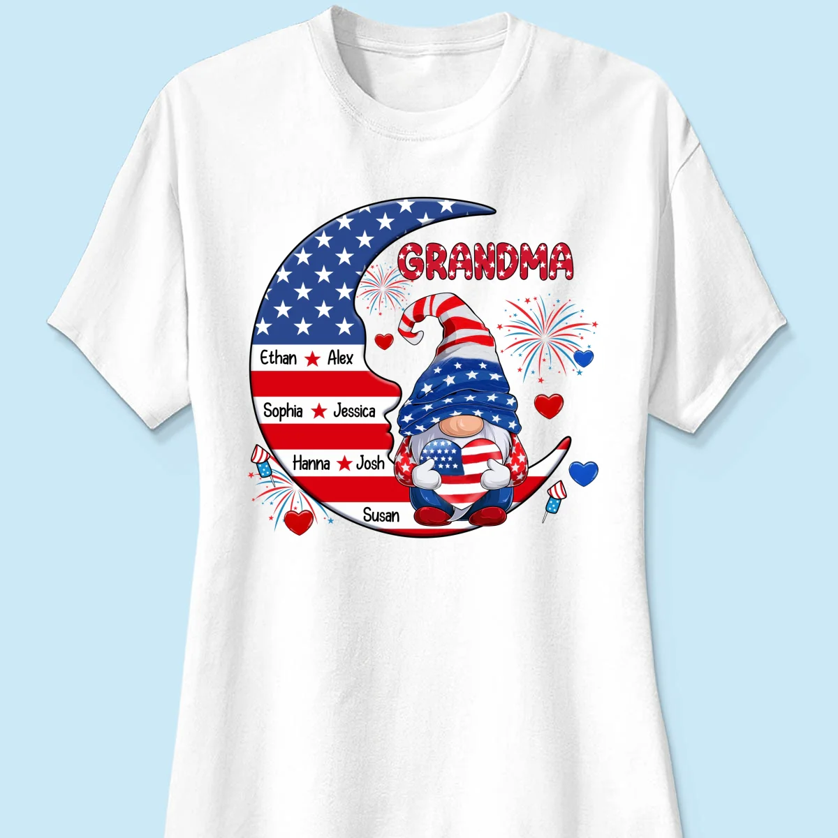 American Gnome Grandma Mom Sitting On Moon Personalized Shirt - Image 11
