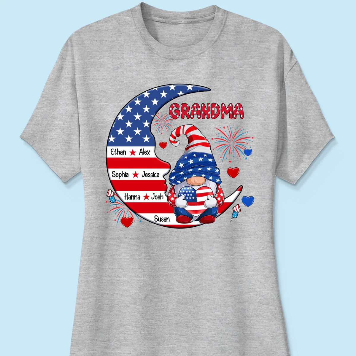 American Gnome Grandma Mom Sitting On Moon Personalized Shirt - Image 12