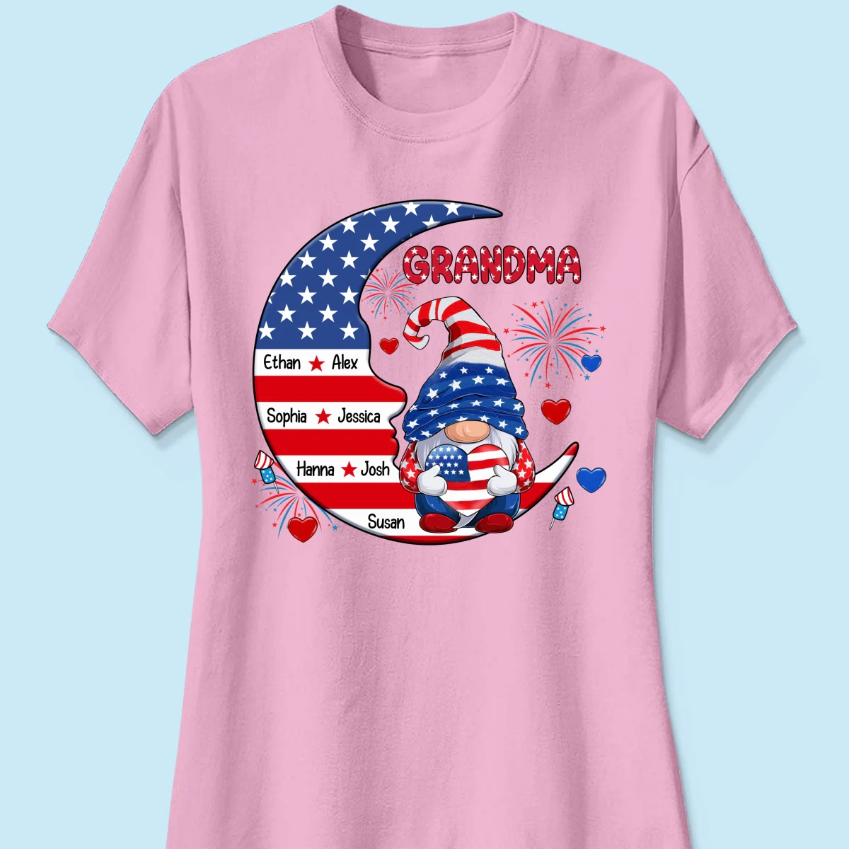 American Gnome Grandma Mom Sitting On Moon Personalized Shirt - Image 13