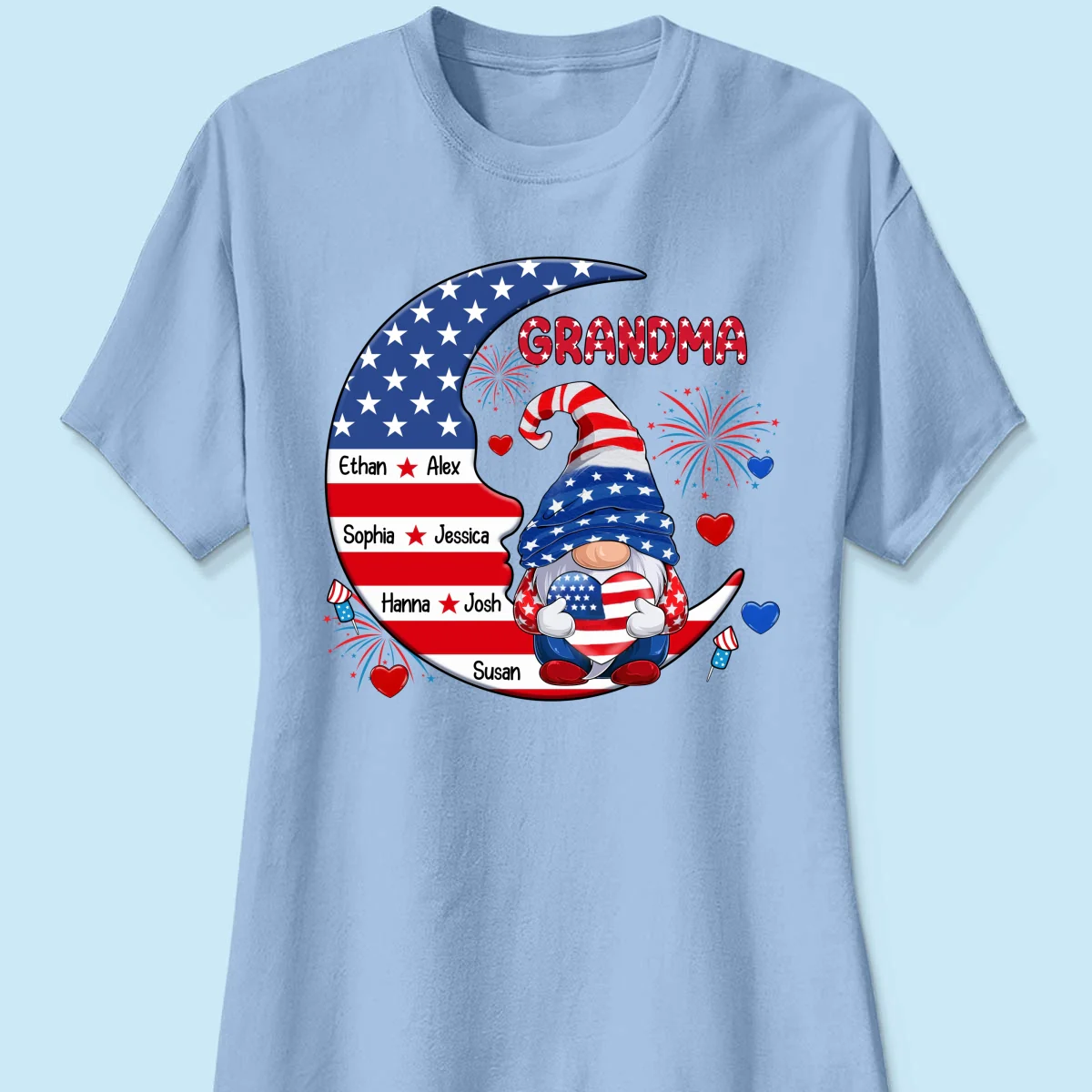 American Gnome Grandma Mom Sitting On Moon Personalized Shirt - Image 14