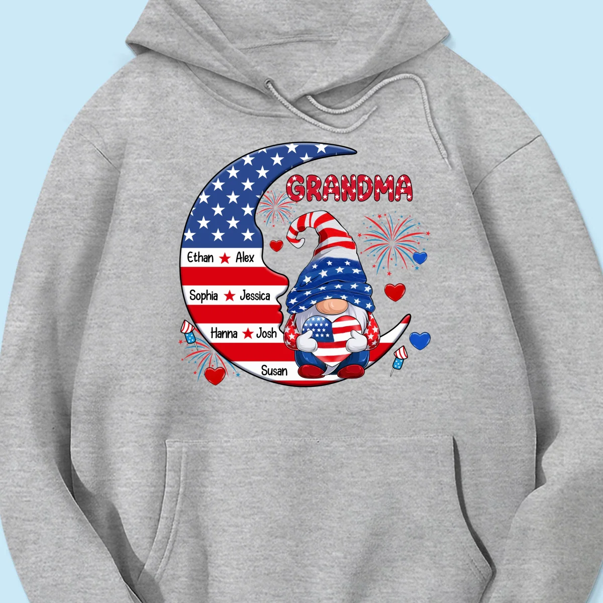 American Gnome Grandma Mom Sitting On Moon Personalized Shirt - Image 16