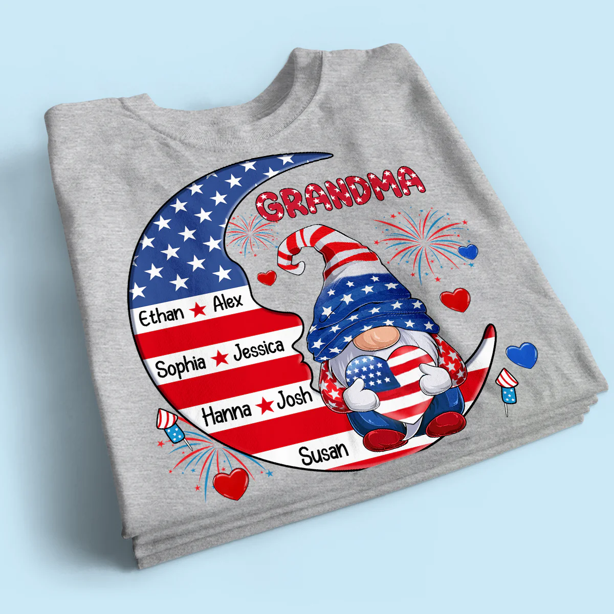 American Gnome Grandma Mom Sitting On Moon Personalized Shirt - Image 2