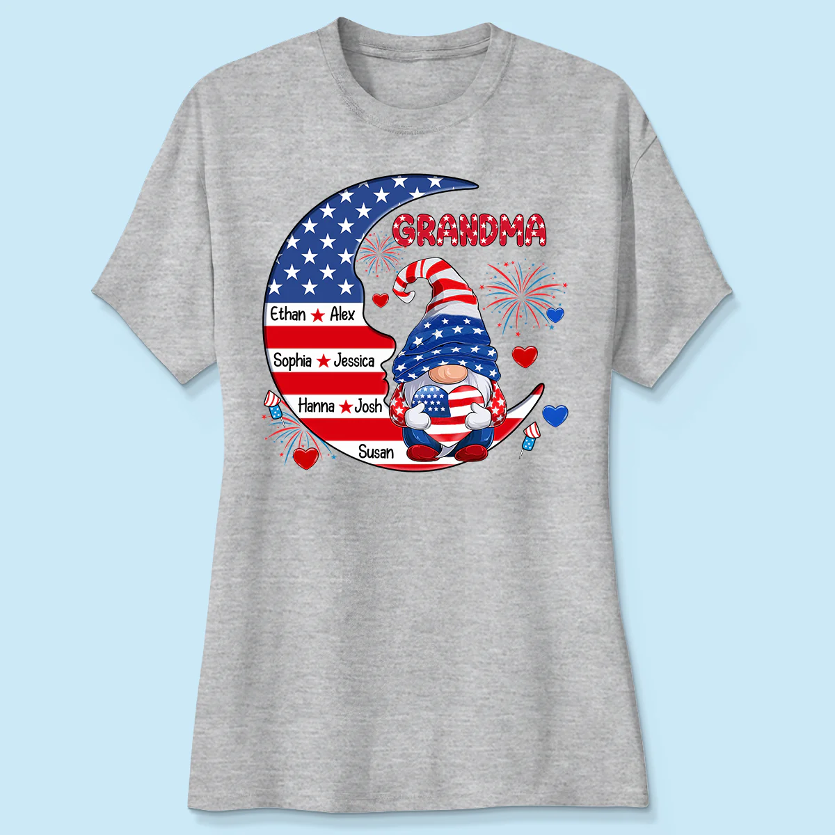 American Gnome Grandma Mom Sitting On Moon Personalized Shirt - Image 4