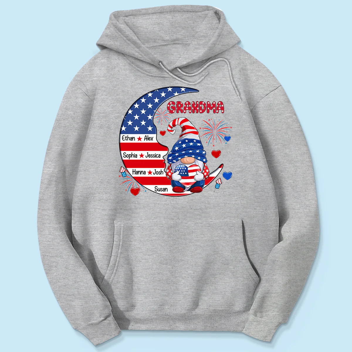 American Gnome Grandma Mom Sitting On Moon Personalized Shirt - Image 5