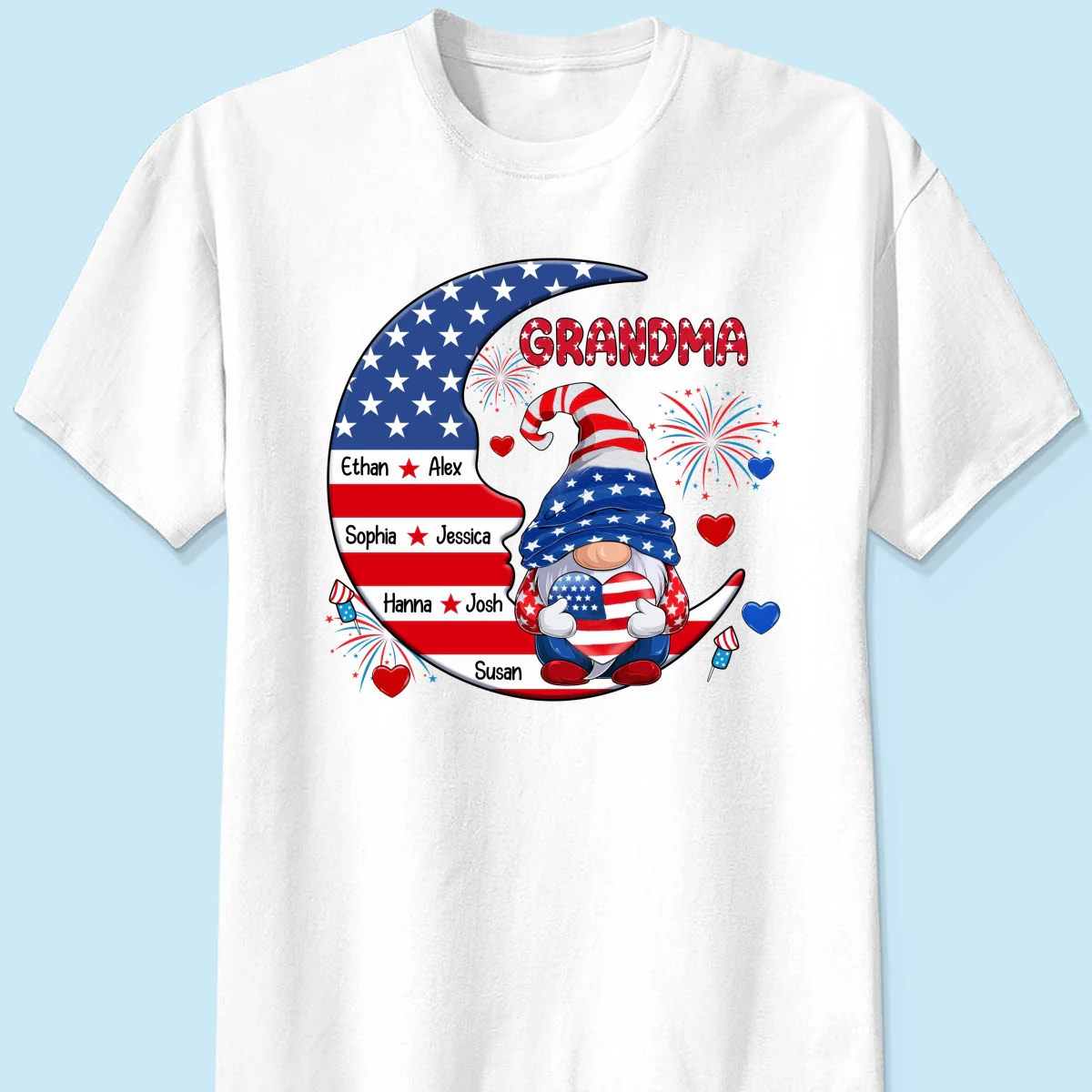 American Gnome Grandma Mom Sitting On Moon Personalized Shirt - Image 7