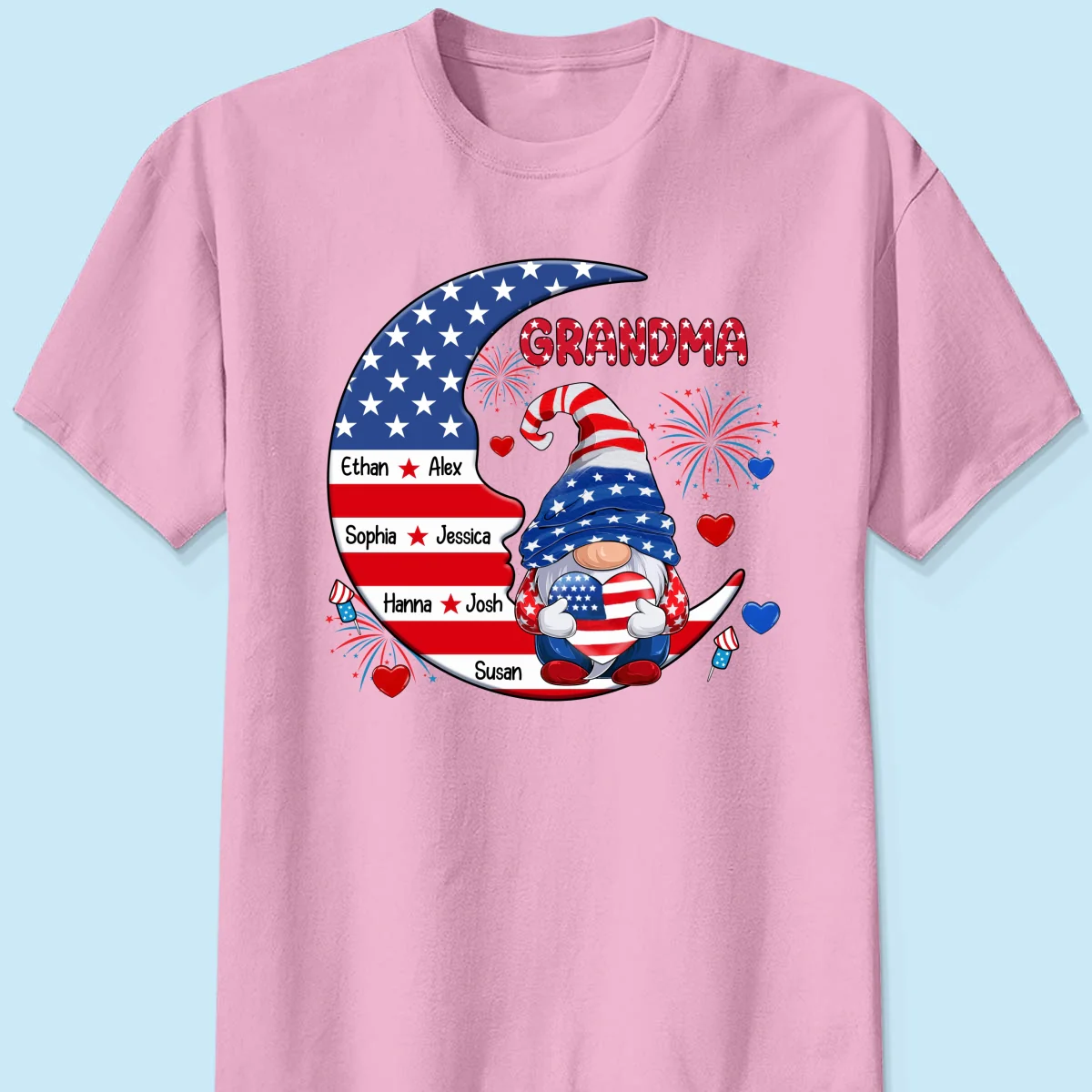 American Gnome Grandma Mom Sitting On Moon Personalized Shirt - Image 9