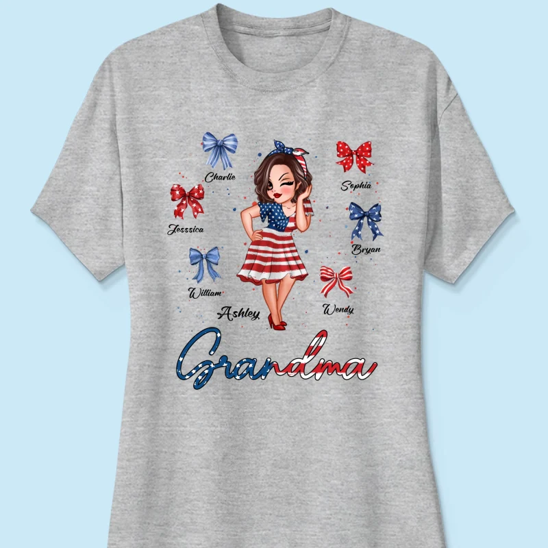 American Grandma Mom Bows Kids Personalized Shirt - Image 12