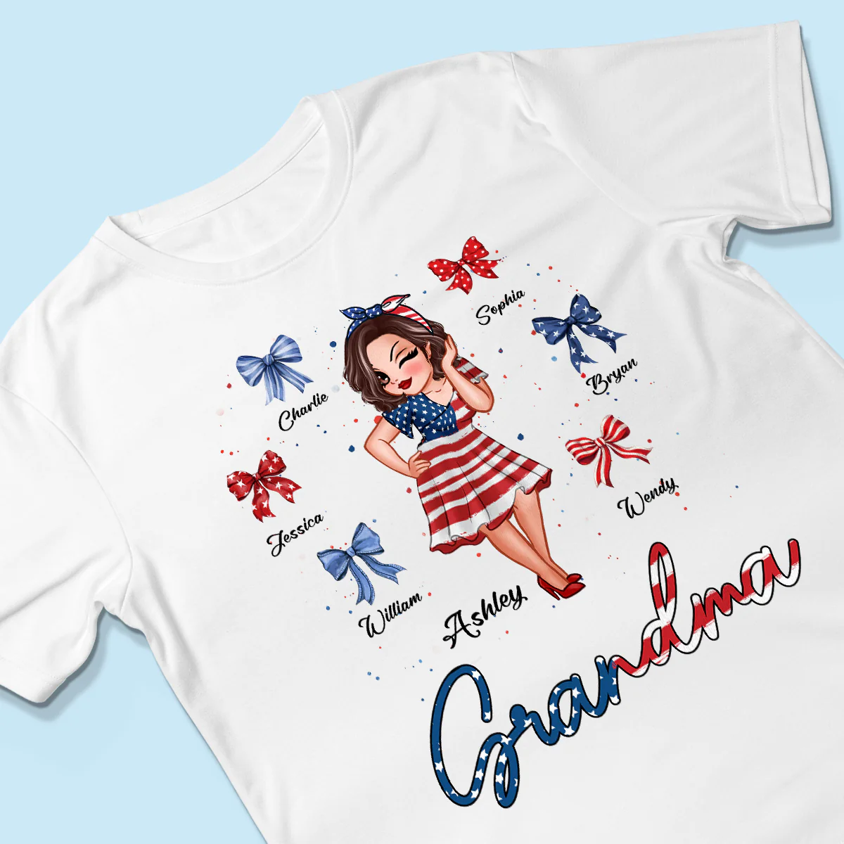 American Grandma Mom Bows Kids Personalized Shirt - Image 3