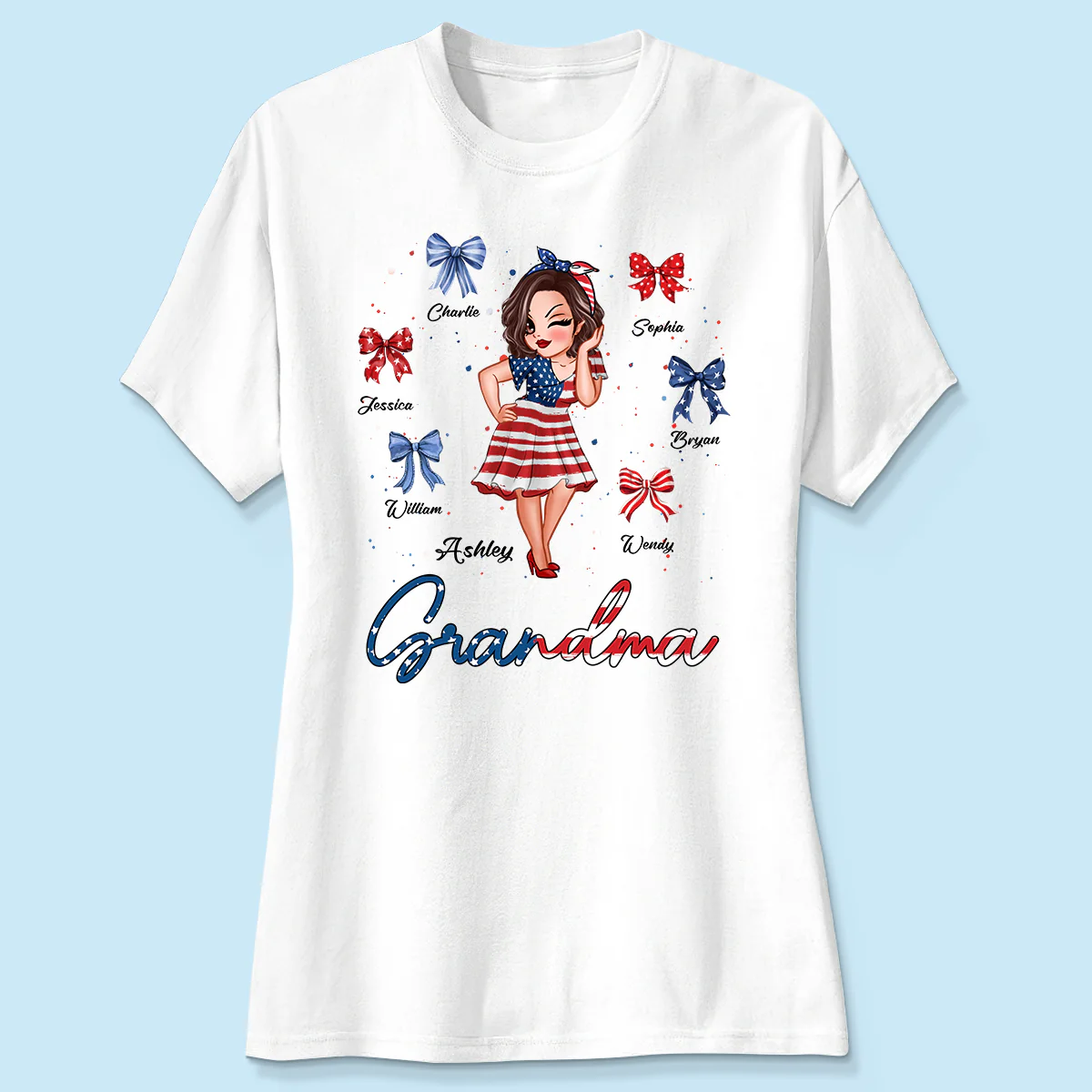 American Grandma Mom Bows Kids Personalized Shirt - Image 4