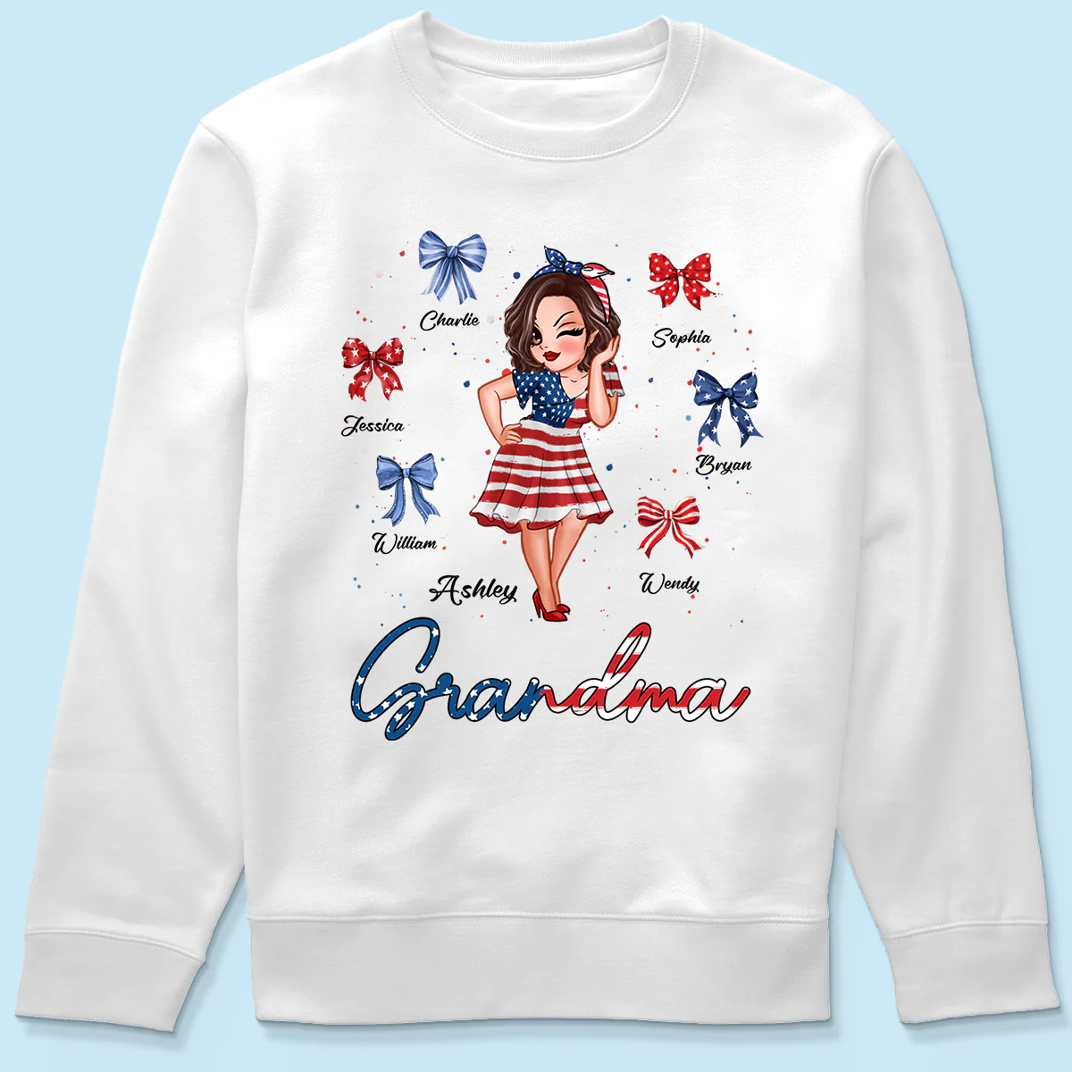American Grandma Mom Bows Kids Personalized Shirt - Image 6
