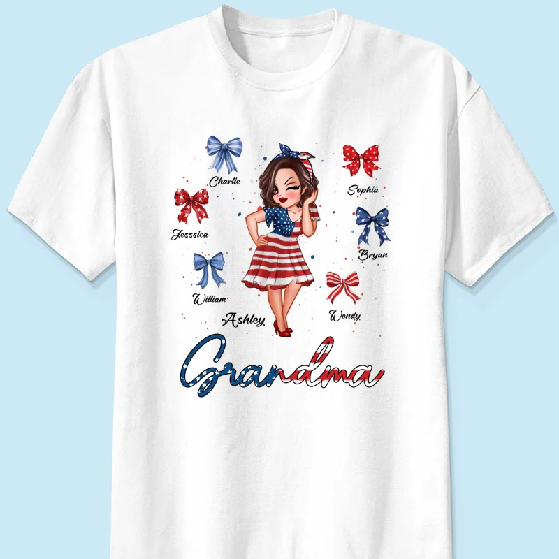 American Grandma Mom Bows Kids Personalized Shirt - Image 7