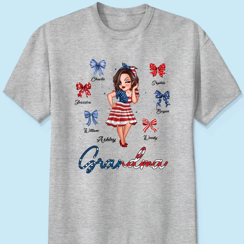 American Grandma Mom Bows Kids Personalized Shirt - Image 8