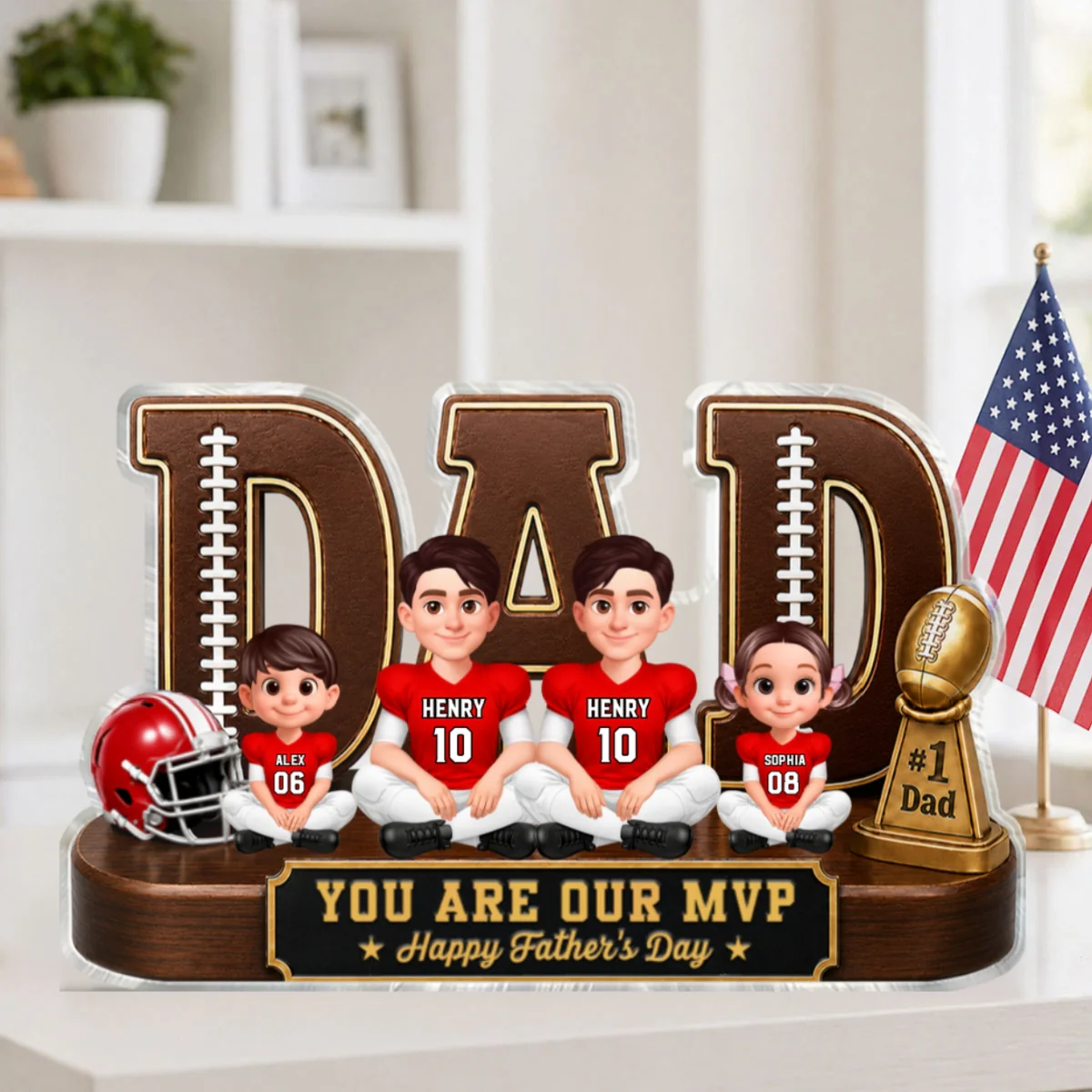 American Legend Football Family Daddy's Dream Team - Personalized Acrylic Block Plaque - Gift For Dad, Husband - Image 11