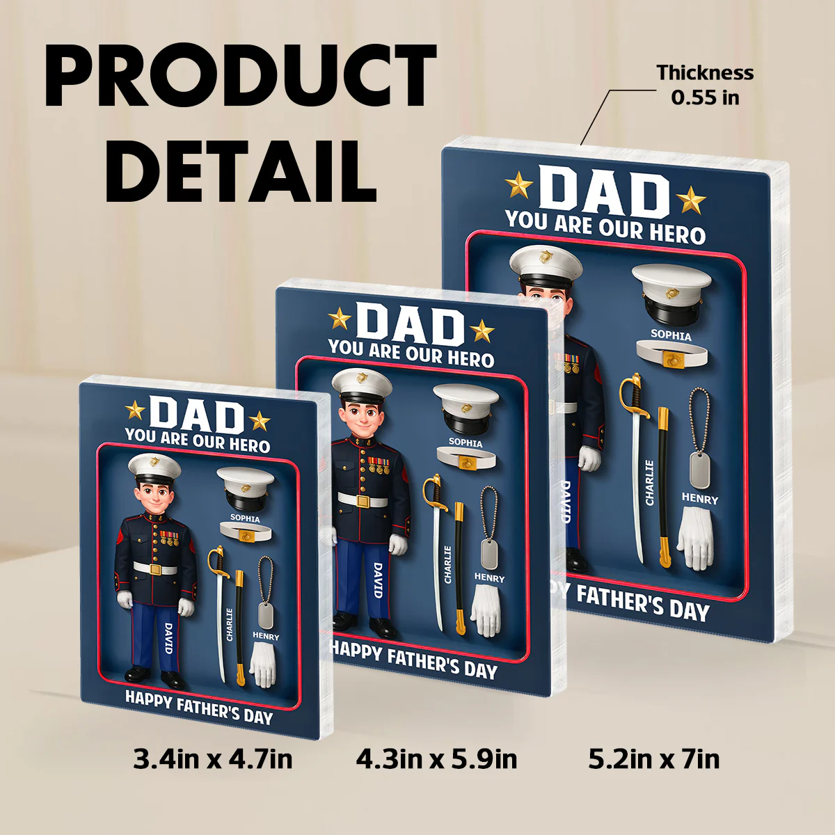 American Marine Dad Hero - Personalized Acrylic Block Plaque -  Gift For Marine Dad - Image 6