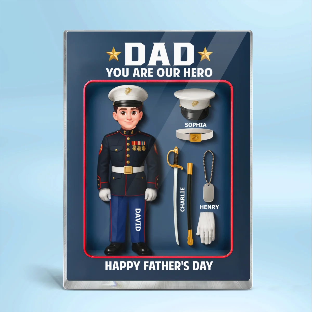 American Marine Dad Hero - Personalized Acrylic Block Plaque -  Gift For Marine Dad - Image 8