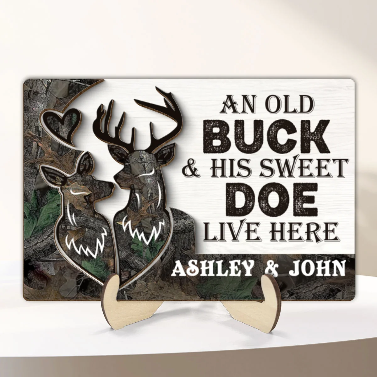 An Old Buck And His Sweet Doe Lives Here Personalized 2-Layer Wooden Plaque - Image 8