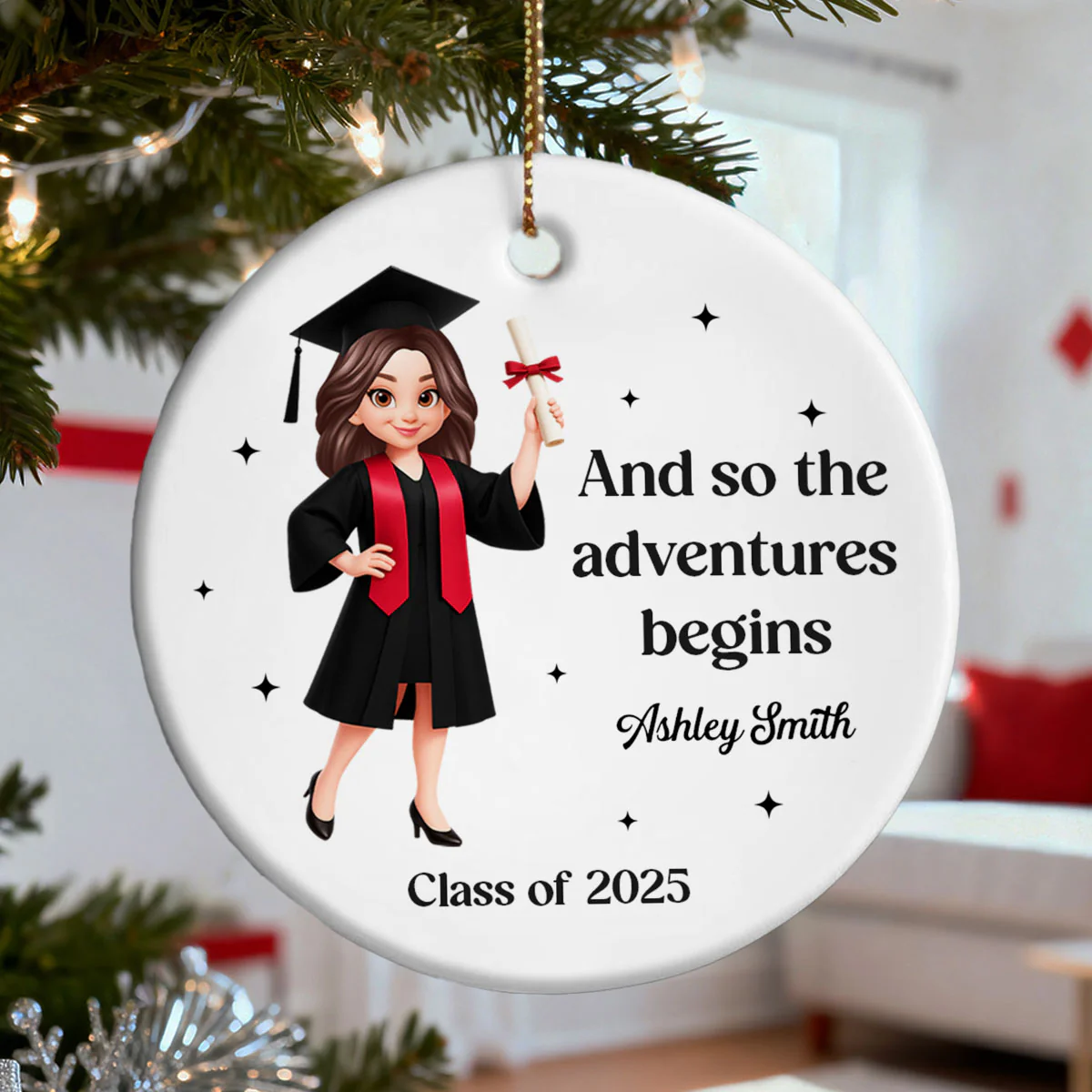 And So The Adventure Begins Class Of 2025 2026 Senior - Personalized Ceramic Ornament - Gift For Graduates, Daughter, Son - Image 4