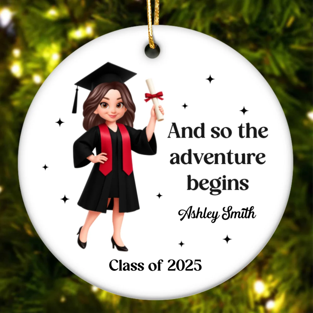 And So The Adventure Begins Class Of 2025 2026 Senior - Personalized Ceramic Ornament - Gift For Graduates, Daughter, Son - Image 9