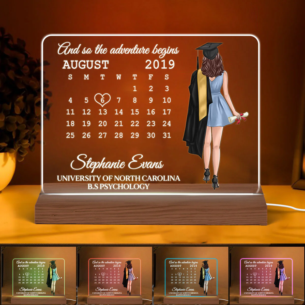 And So The Adventure Begins Graduation Gift Senior Calendar Personalized Horizontal Rectangle Acrylic Plaque With LED Night Light - Gift For Daughter