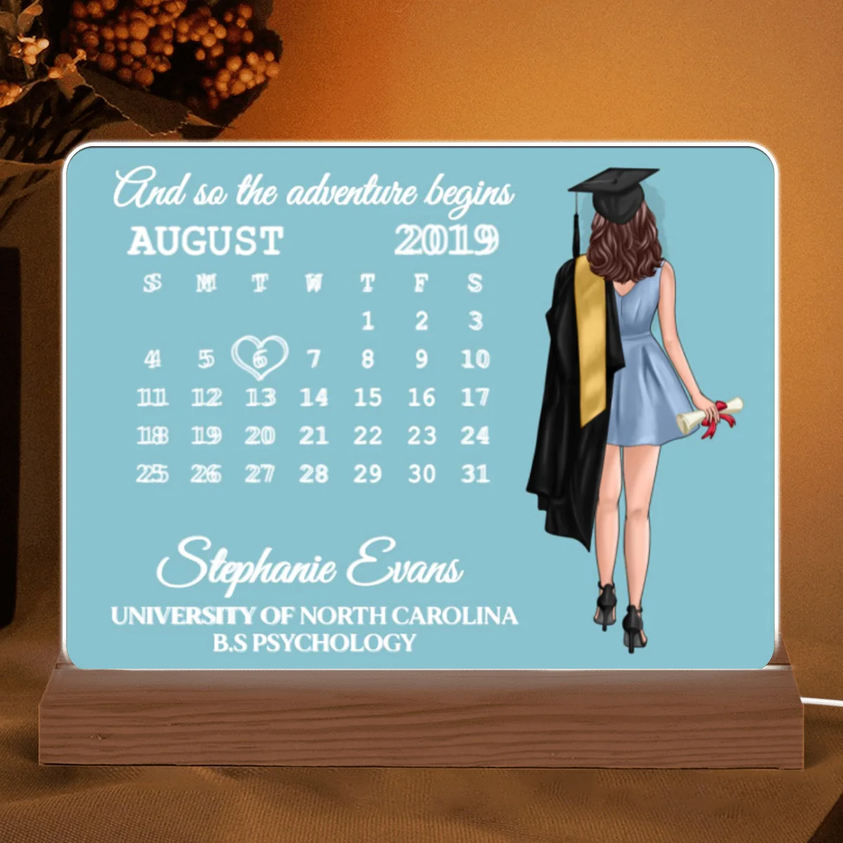 And So The Adventure Begins Graduation Gift Senior Calendar Personalized Horizontal Rectangle Acrylic Plaque With LED Night Light - Gift For Daughter - Image 5