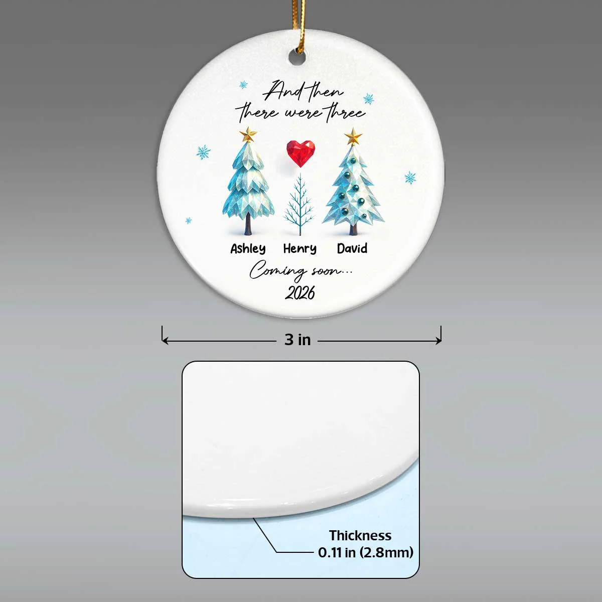 And Then There Were Three Expecting Baby Crystal Pattern - Personalized Ceramic Orrnament - Special Christmas Gift For Expecting Parents - Image 6