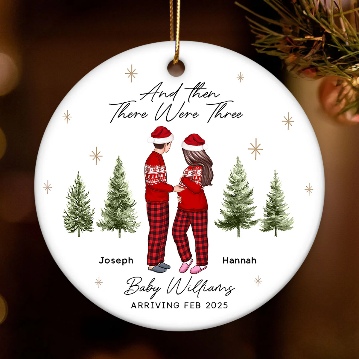 And Then There Were Three - Pregnancy Announcement Ornament - Baby Coming Soon Ornament - Ornament for Baby - Expecting Mom Gift