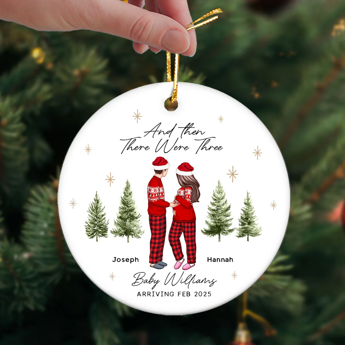 And Then There Were Three - Pregnancy Announcement Ornament - Baby Coming Soon Ornament - Ornament for Baby - Expecting Mom Gift - Image 3