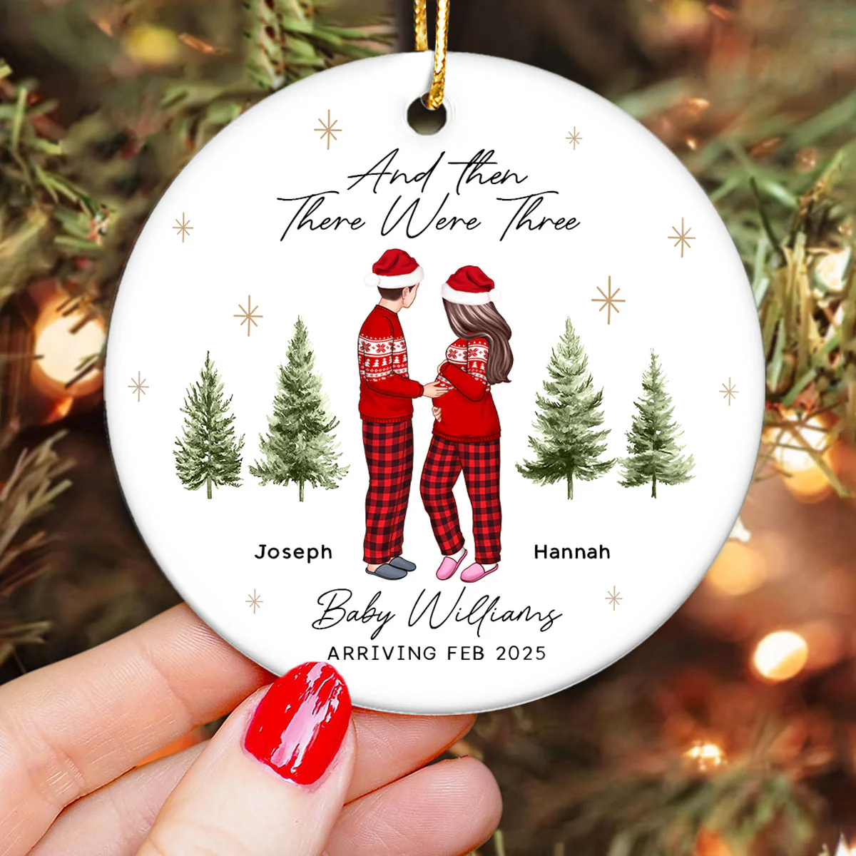 And Then There Were Three - Pregnancy Announcement Ornament - Baby Coming Soon Ornament - Ornament for Baby - Expecting Mom Gift - Image 4