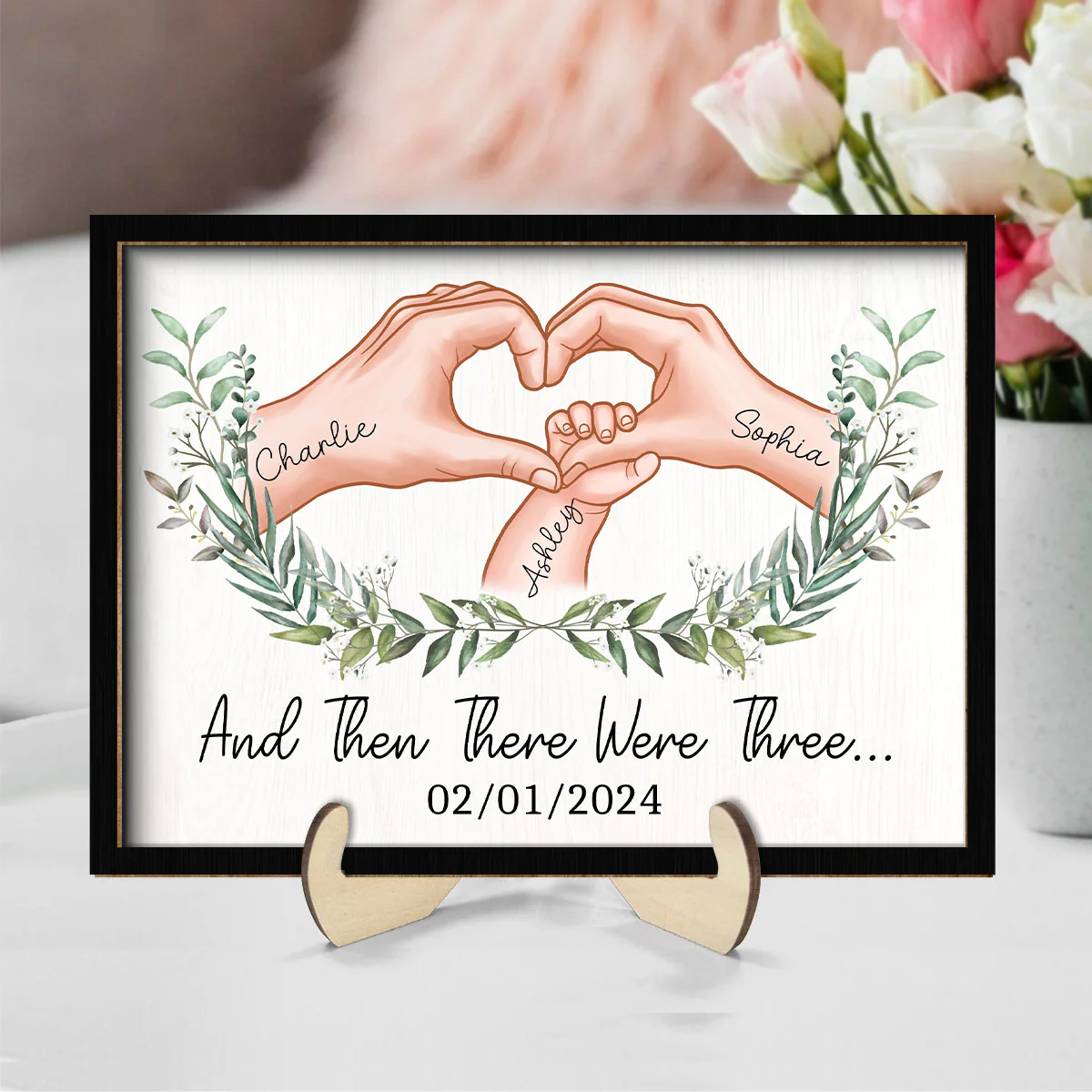 And Then There Were Three Personalized 2-Layer Wooden Plaque Gift for New Mom, New Dad - Image 8