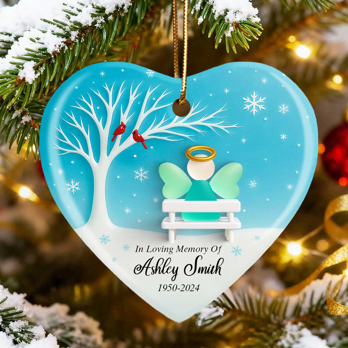 Angel Memorial Sea Glass Effect - Personalized Ceramic With Acrylic Ornament - Christmas Sympathy Gift - Image 3