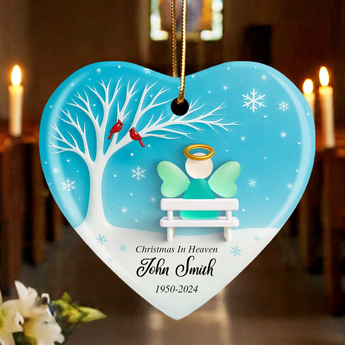 Angel Memorial Sea Glass Effect - Personalized Ceramic With Acrylic Ornament - Christmas Sympathy Gift - Image 4