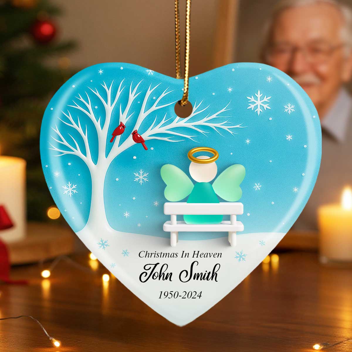 Angel Memorial Sea Glass Effect - Personalized Ceramic With Acrylic Ornament - Christmas Sympathy Gift - Image 5