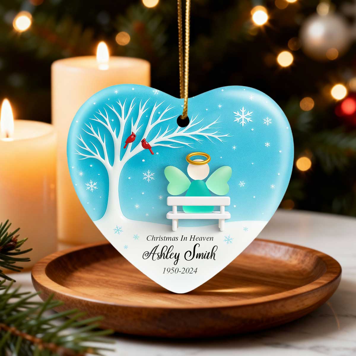 Angel Memorial Sea Glass Effect - Personalized Ceramic With Acrylic Ornament - Christmas Sympathy Gift - Image 6