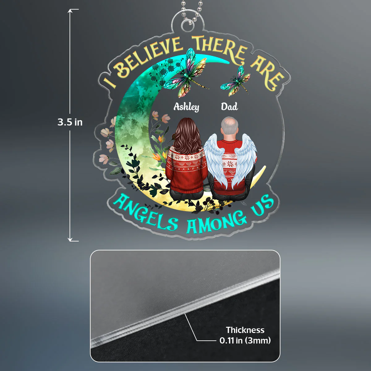 Angels Among Us Beautiful Moon Memorial Personalized Acrylic Ornament - Image 4