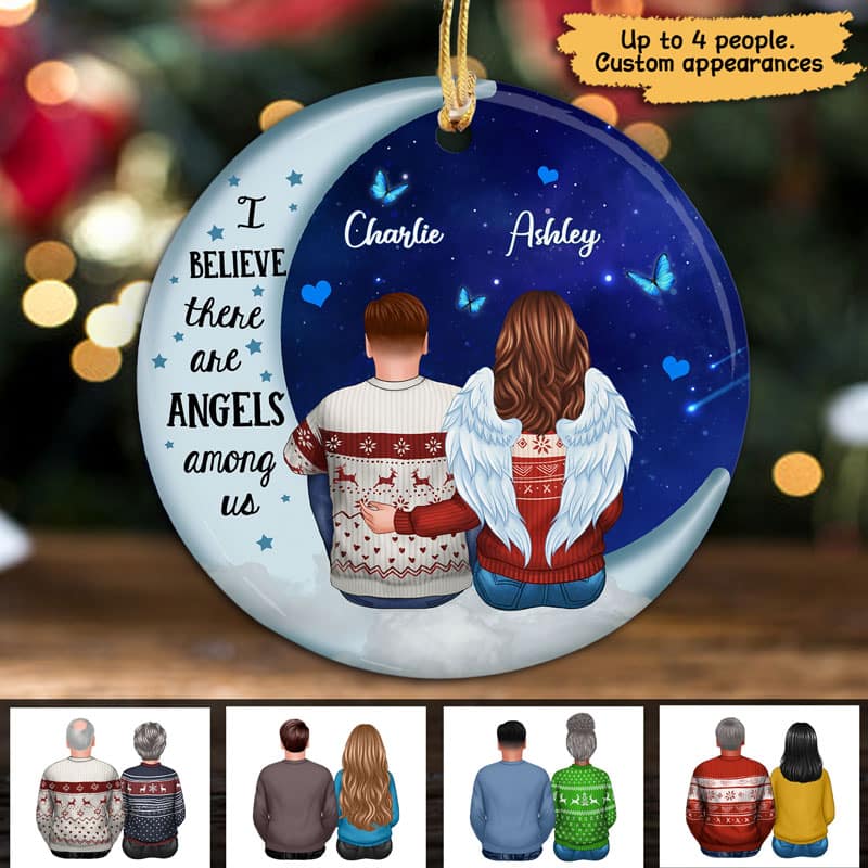 Angels Among Us Memorial Blue Moon Personalized Circle Ornament - Image 2