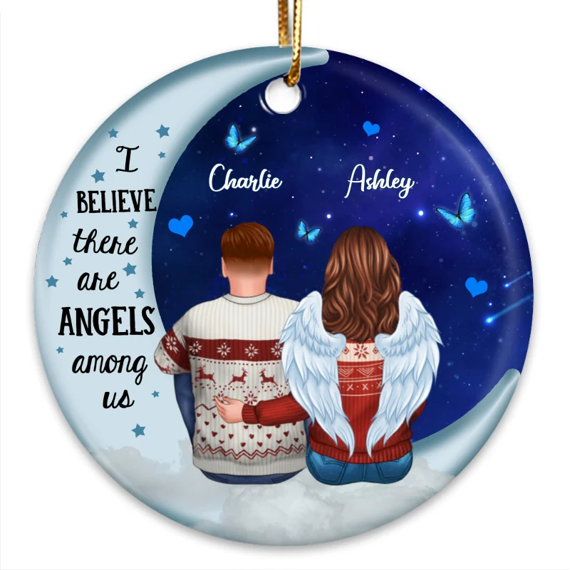 Angels Among Us Memorial Blue Moon Personalized Circle Ornament - Image 3