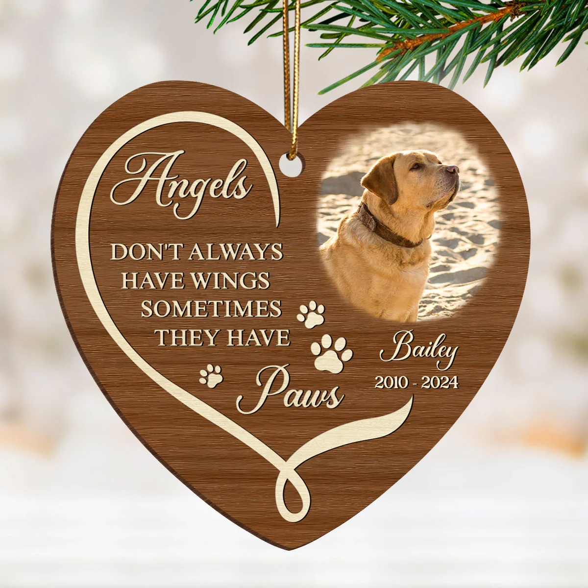 Angels Have Paws Dogs Cats Pet Memorial Personalized Wooden Ornament, Sympathy Gifts for Dog Loves Cat Lovers - Image 2