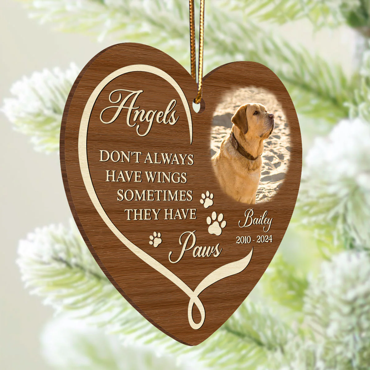 Angels Have Paws Dogs Cats Pet Memorial Personalized Wooden Ornament, Sympathy Gifts for Dog Loves Cat Lovers - Image 3
