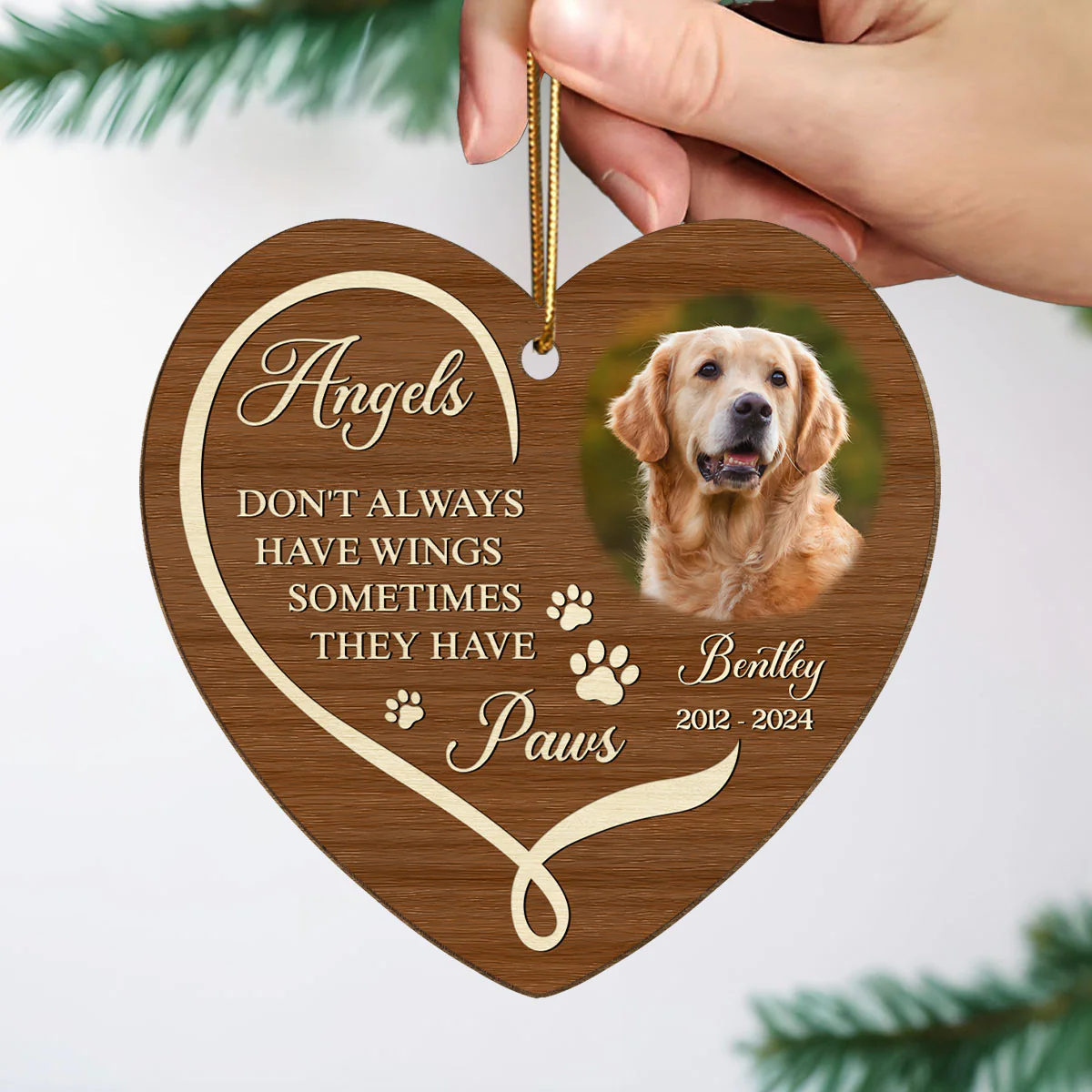 Angels Have Paws Dogs Cats Pet Memorial Personalized Wooden Ornament, Sympathy Gifts for Dog Loves Cat Lovers - Image 4