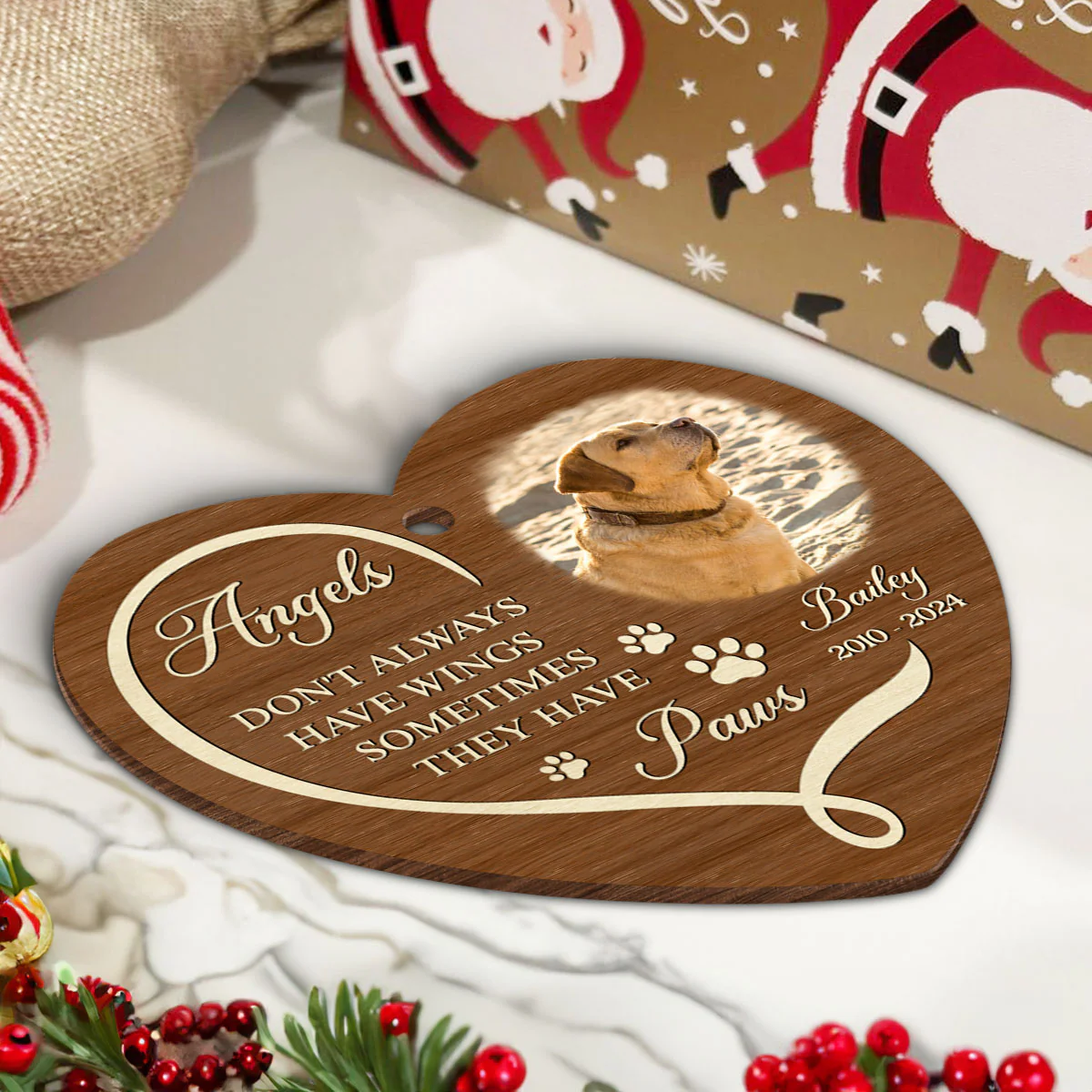 Angels Have Paws Dogs Cats Pet Memorial Personalized Wooden Ornament, Sympathy Gifts for Dog Loves Cat Lovers - Image 5