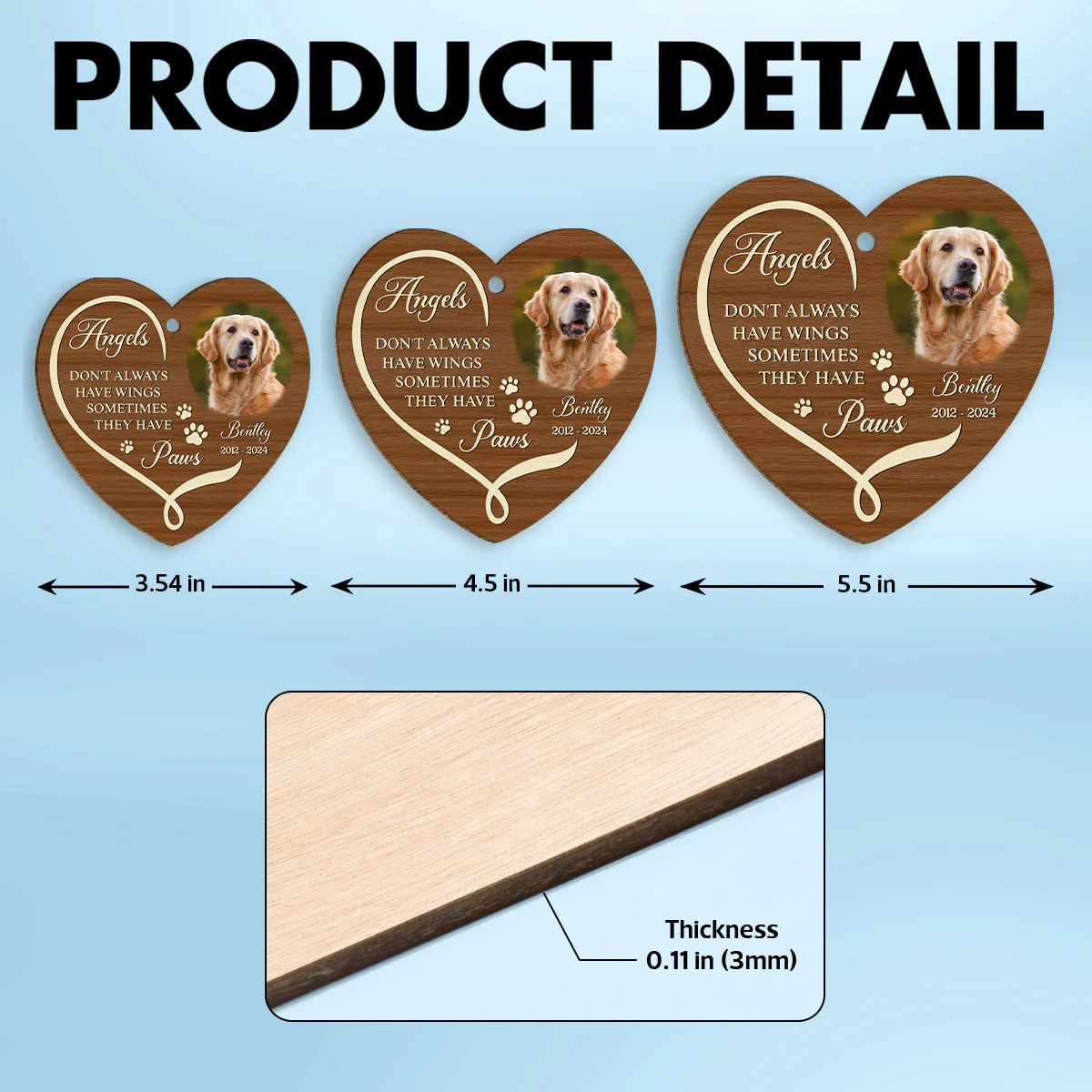 Angels Have Paws Dogs Cats Pet Memorial Personalized Wooden Ornament, Sympathy Gifts for Dog Loves Cat Lovers - Image 6