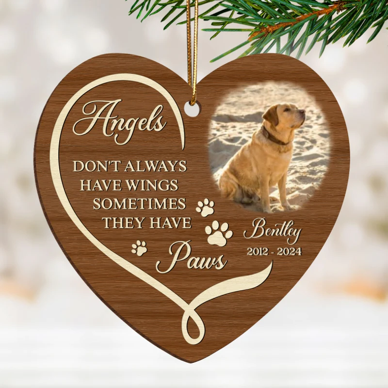 Angels Have Paws Dogs Cats Pet Memorial Personalized Wooden Ornament, Sympathy Gifts for Dog Loves Cat Lovers - Image 7