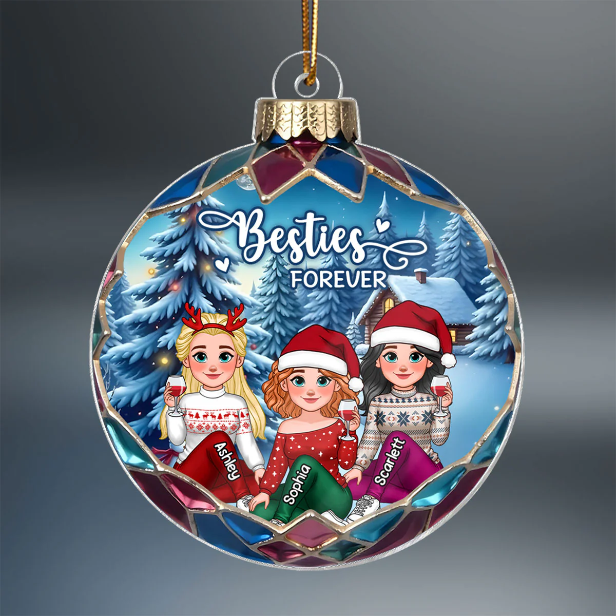 Animated Besties Beautiful Christmas Personalized Acrylic Ornament, Gift For Family - Image 2