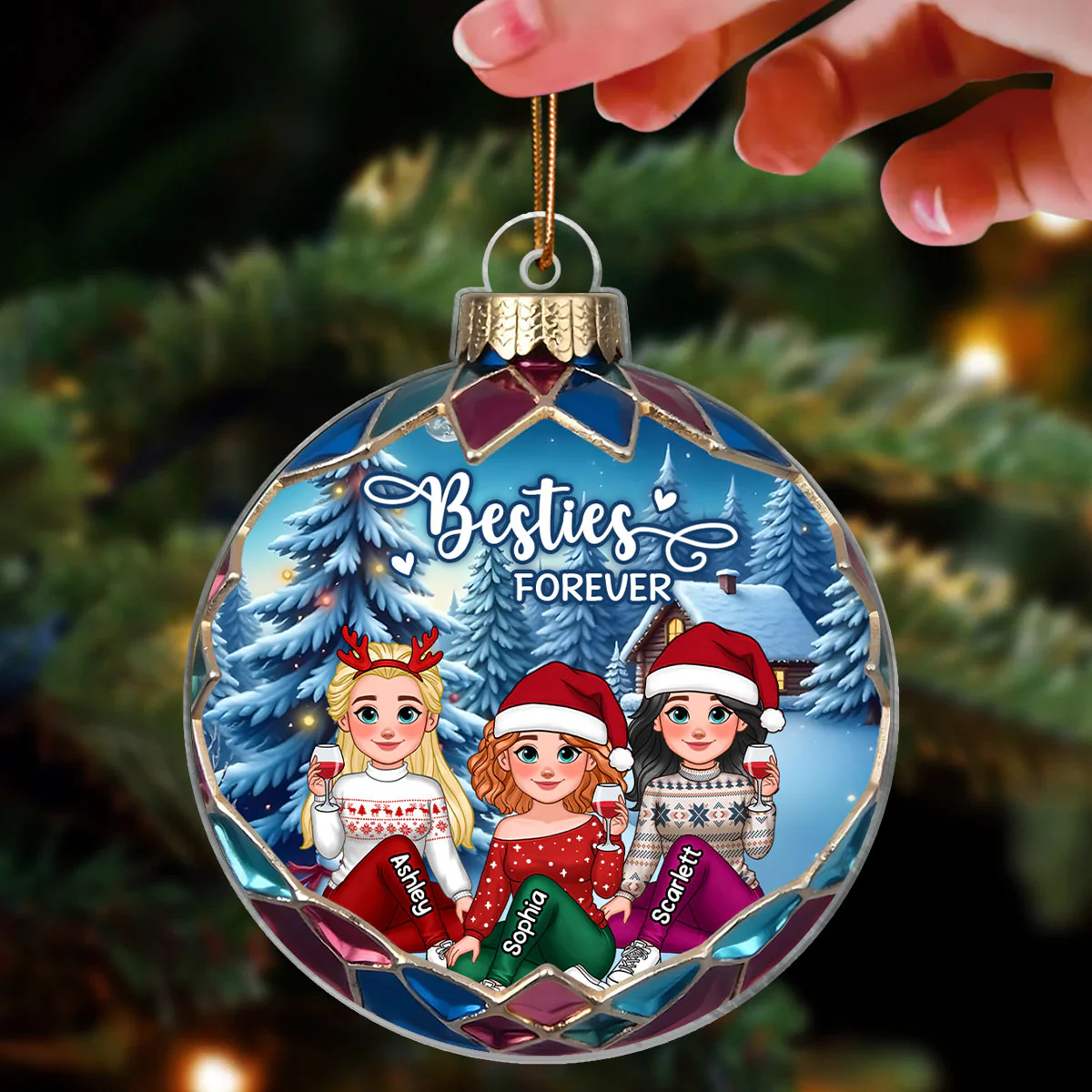 Animated Besties Beautiful Christmas Personalized Acrylic Ornament, Gift For Family - Image 3