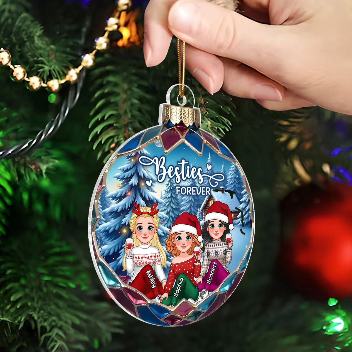 Animated Besties Beautiful Christmas Personalized Acrylic Ornament, Gift For Family - Image 4
