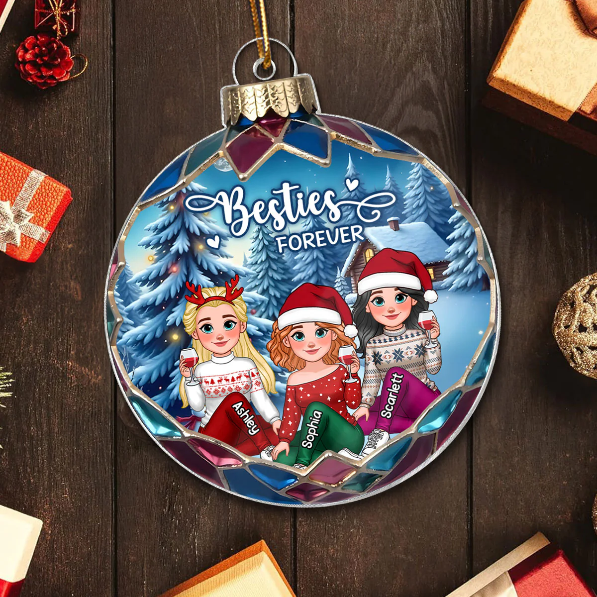 Animated Besties Beautiful Christmas Personalized Acrylic Ornament, Gift For Family - Image 5