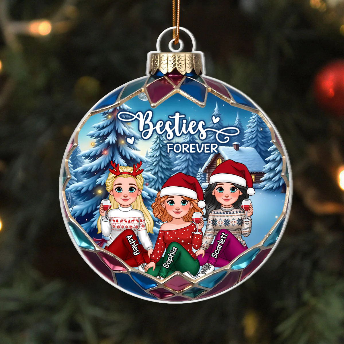 Animated Besties Beautiful Christmas Personalized Acrylic Ornament, Gift For Family - Image 6