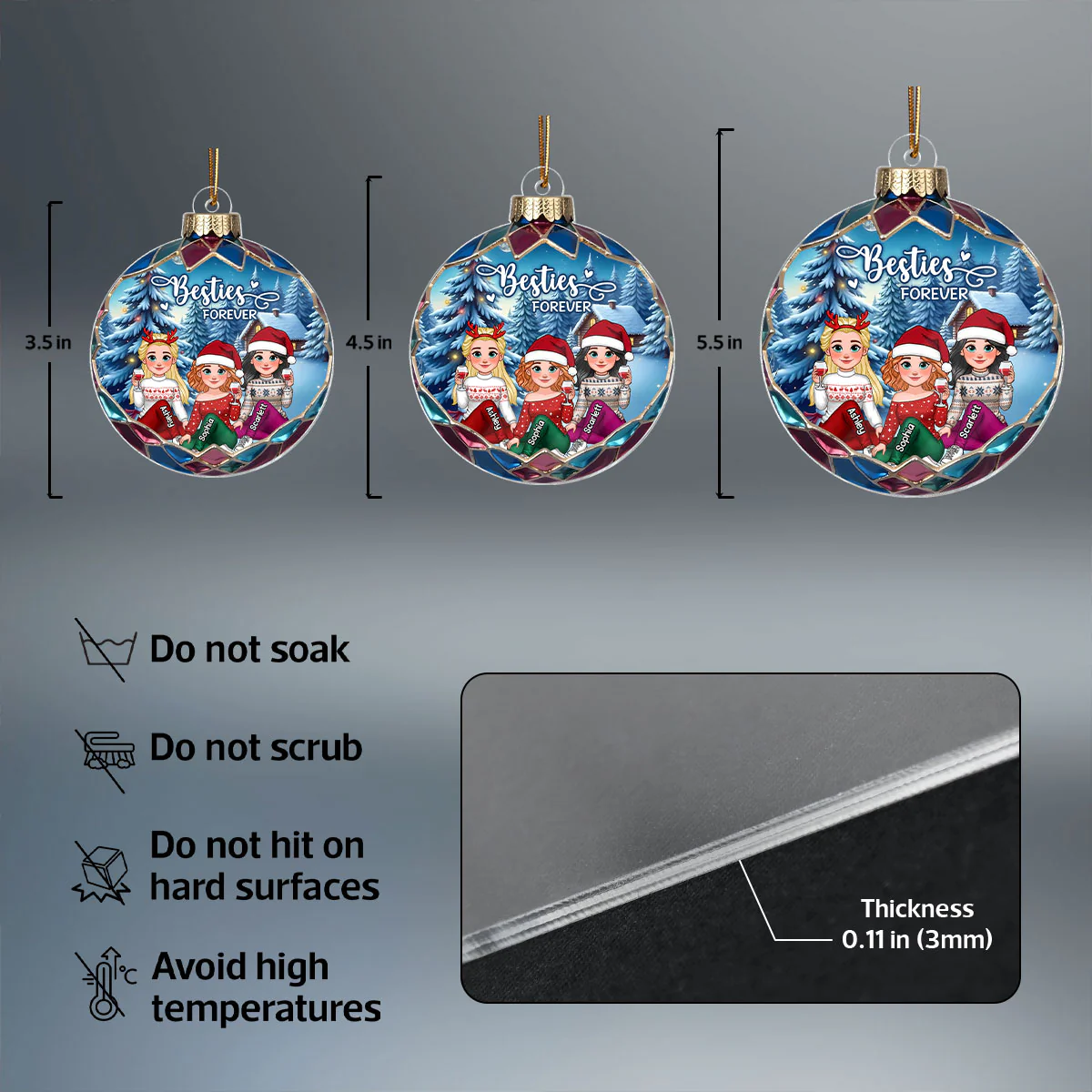 Animated Besties Beautiful Christmas Personalized Acrylic Ornament, Gift For Family - Image 7